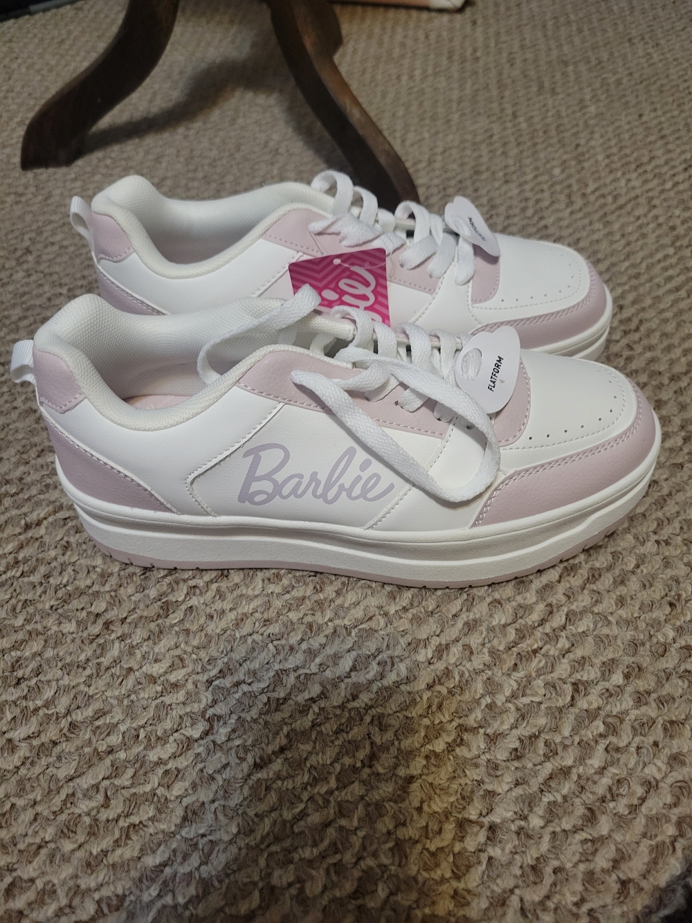 Barbie White and Pale Pink Platform Lace-Up Sneakers - Picture 3 of 6